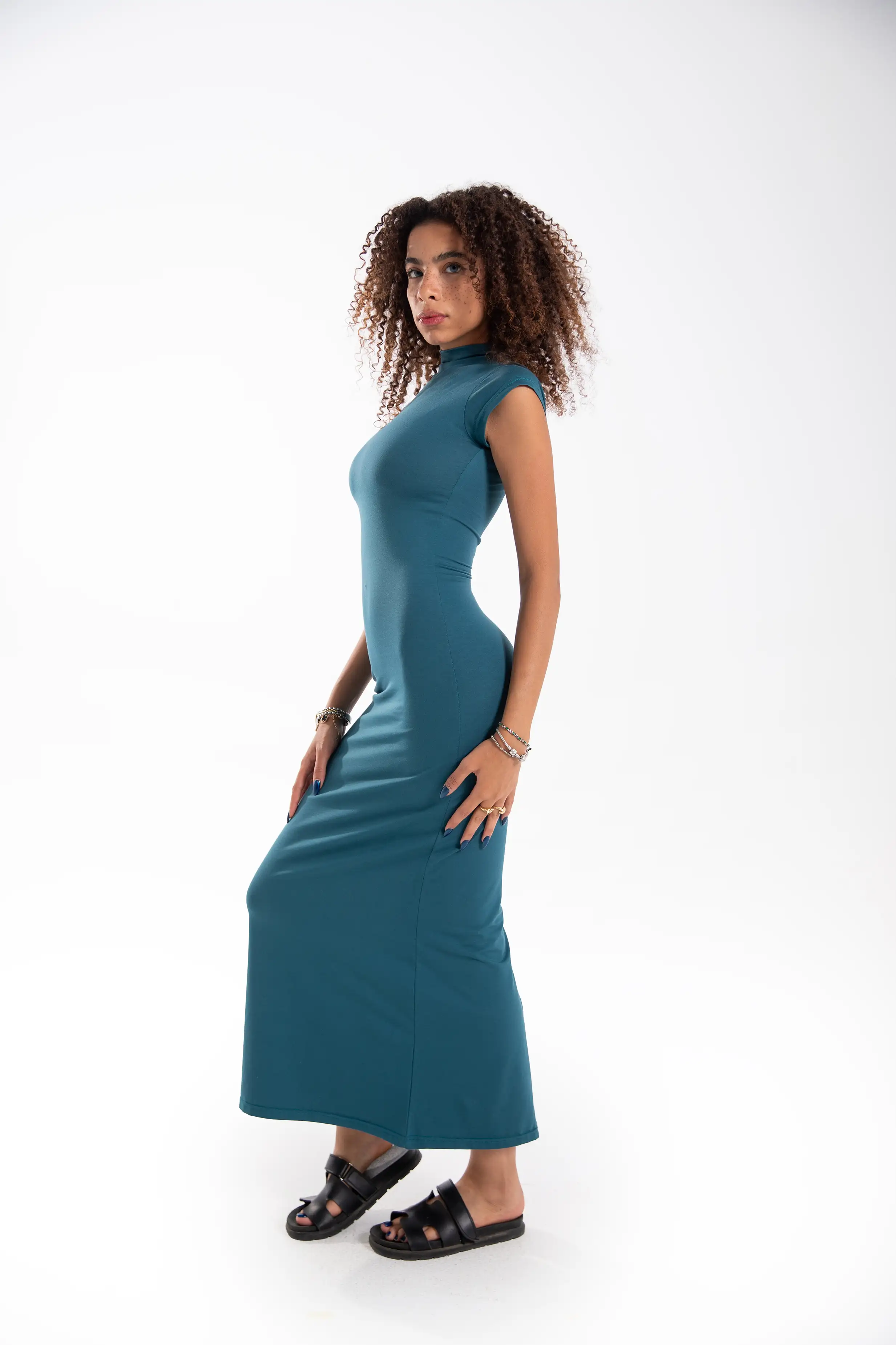 Cotton Mock-Neck Maxi Dress