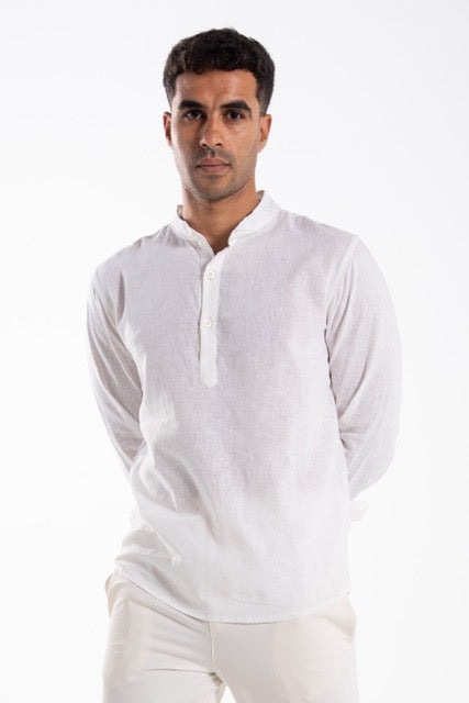Linen Collarless Shirt