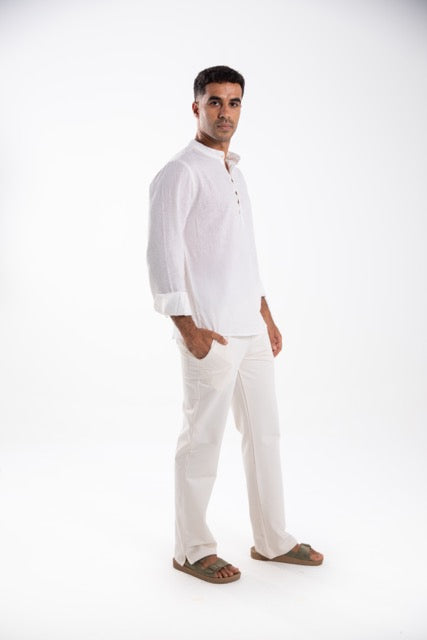 Linen Collarless Shirt