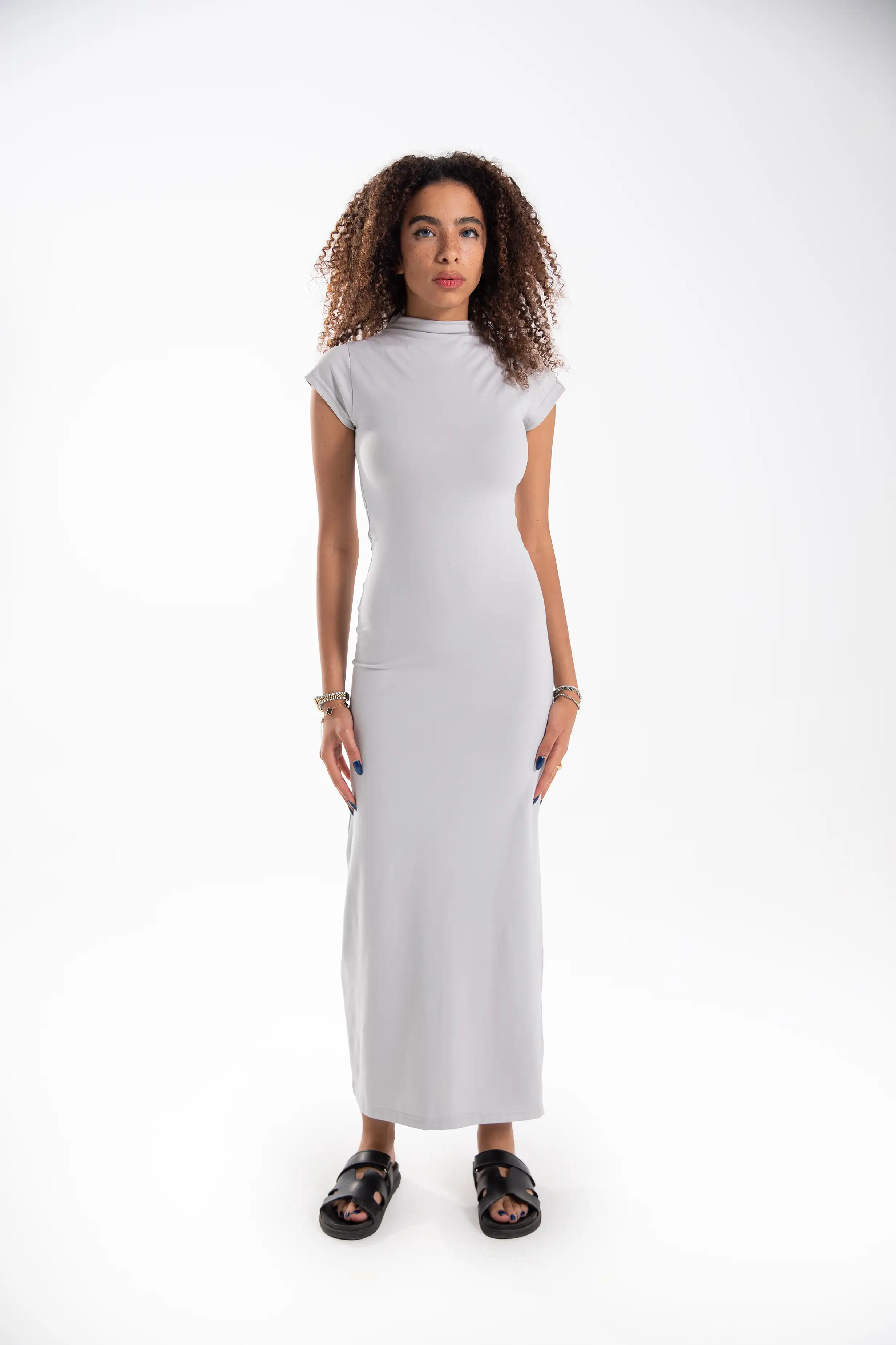 Cotton Mock-Neck Maxi Dress