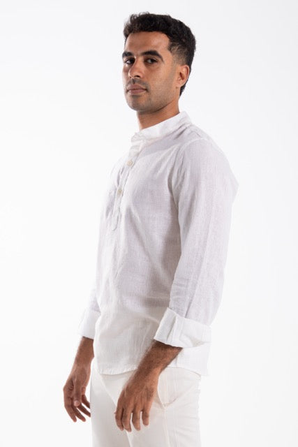 Linen Collarless Shirt