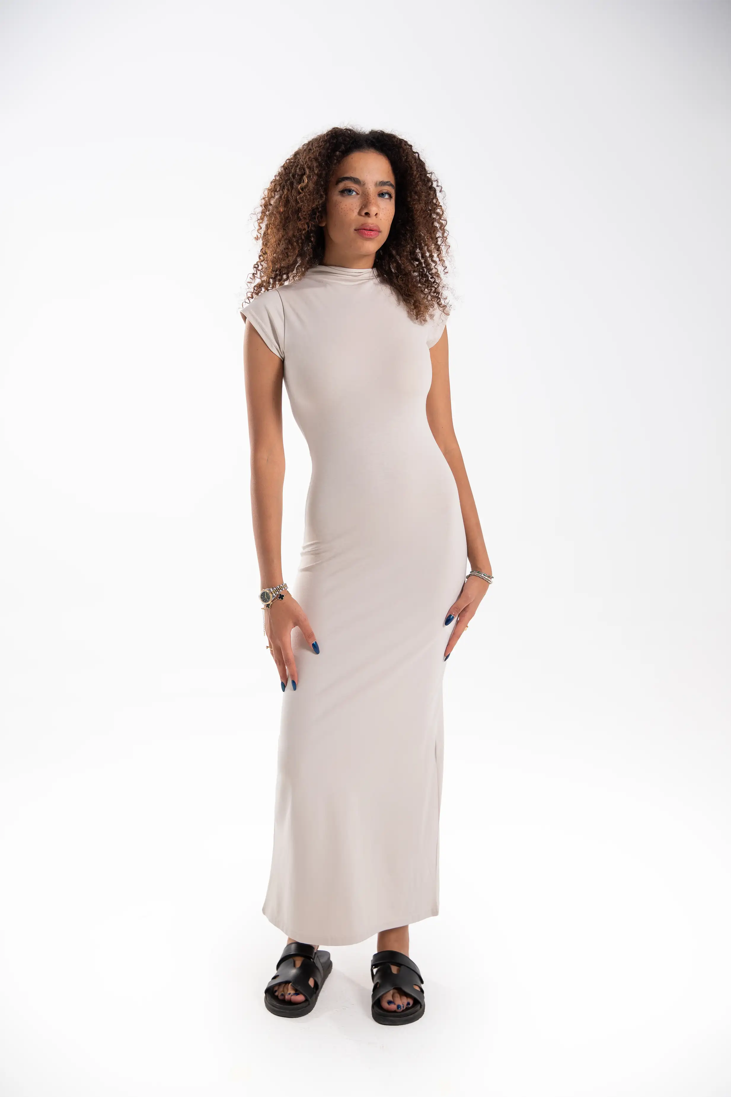 Cotton Mock-Neck Maxi Dress