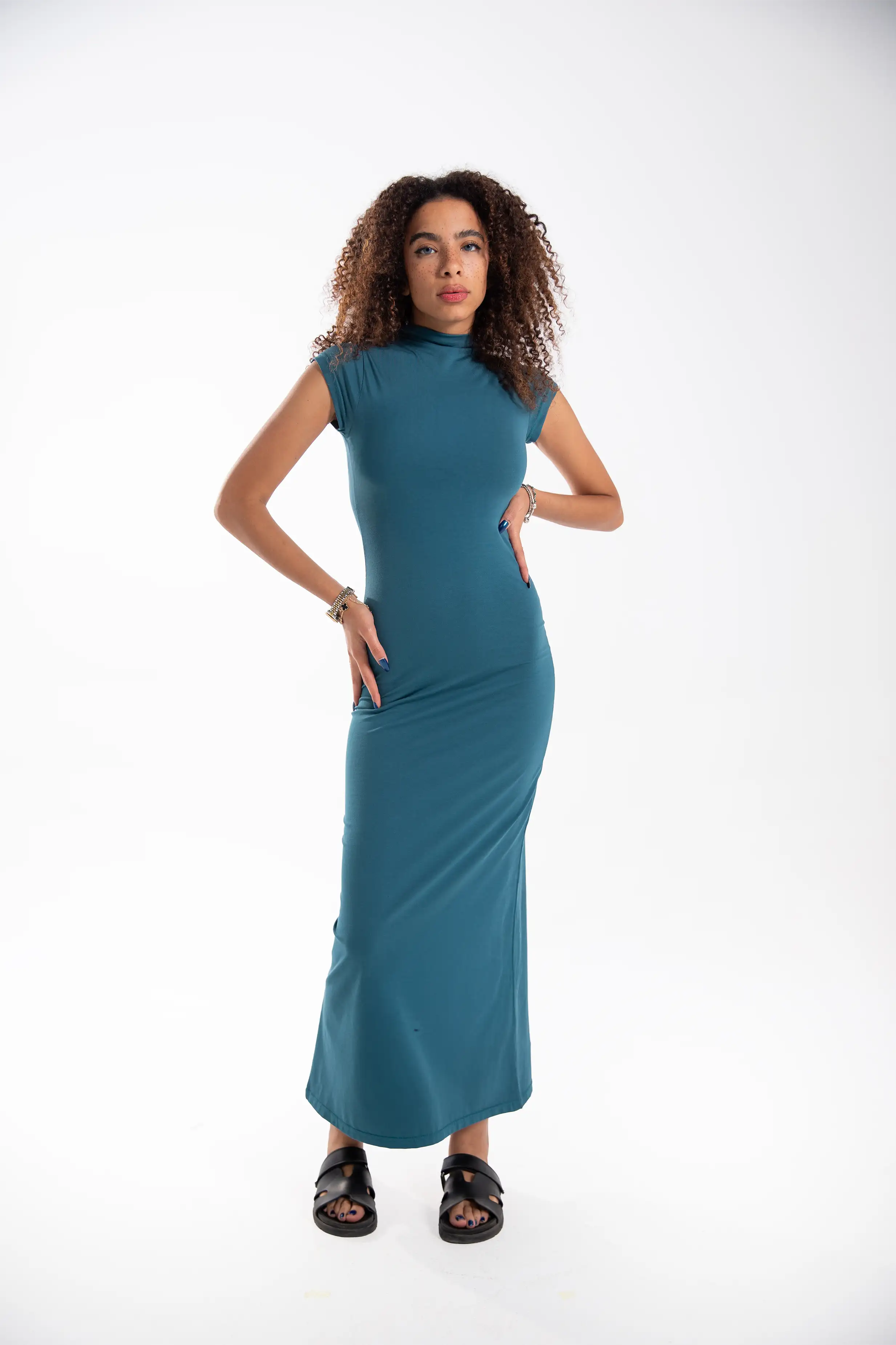 Cotton Mock-Neck Maxi Dress