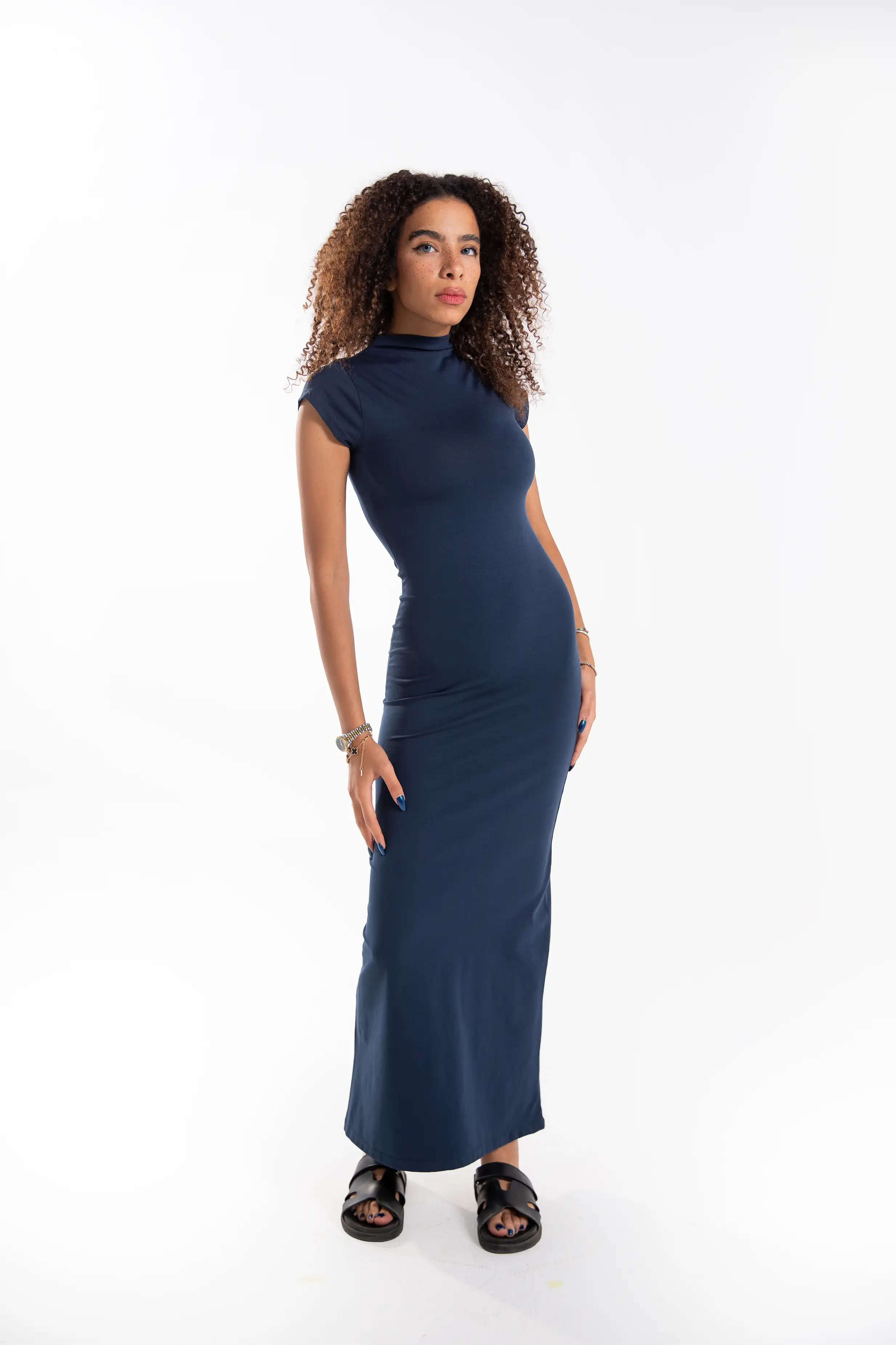 Cotton Mock-Neck Maxi Dress